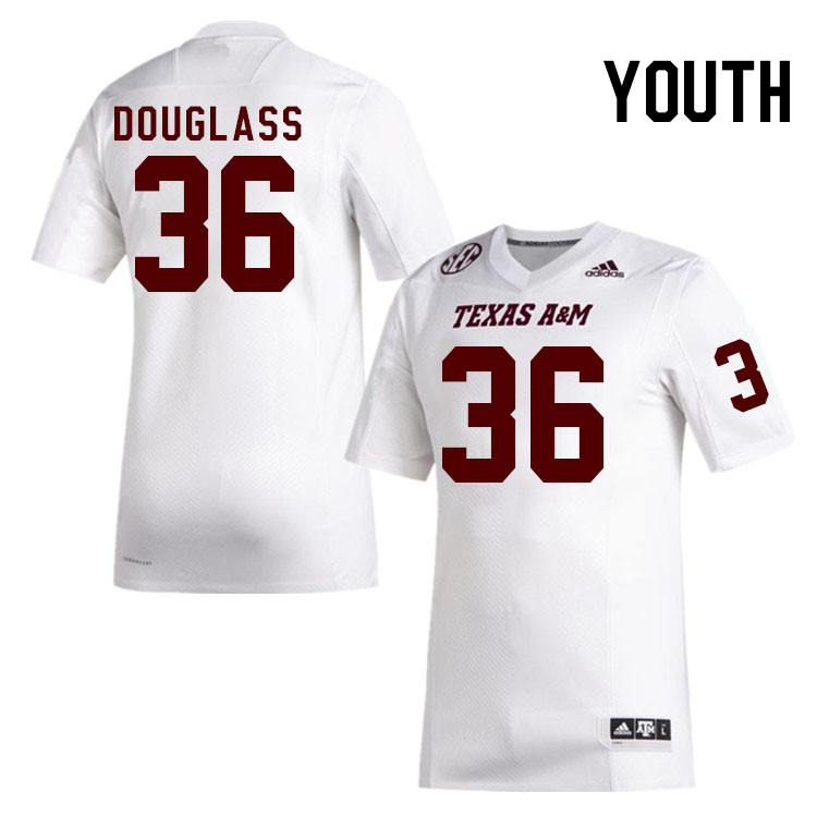 Youth #36 Brady Douglass Texas A&M Aggies College Football Jerseys Stitched Sale-White - Click Image to Close